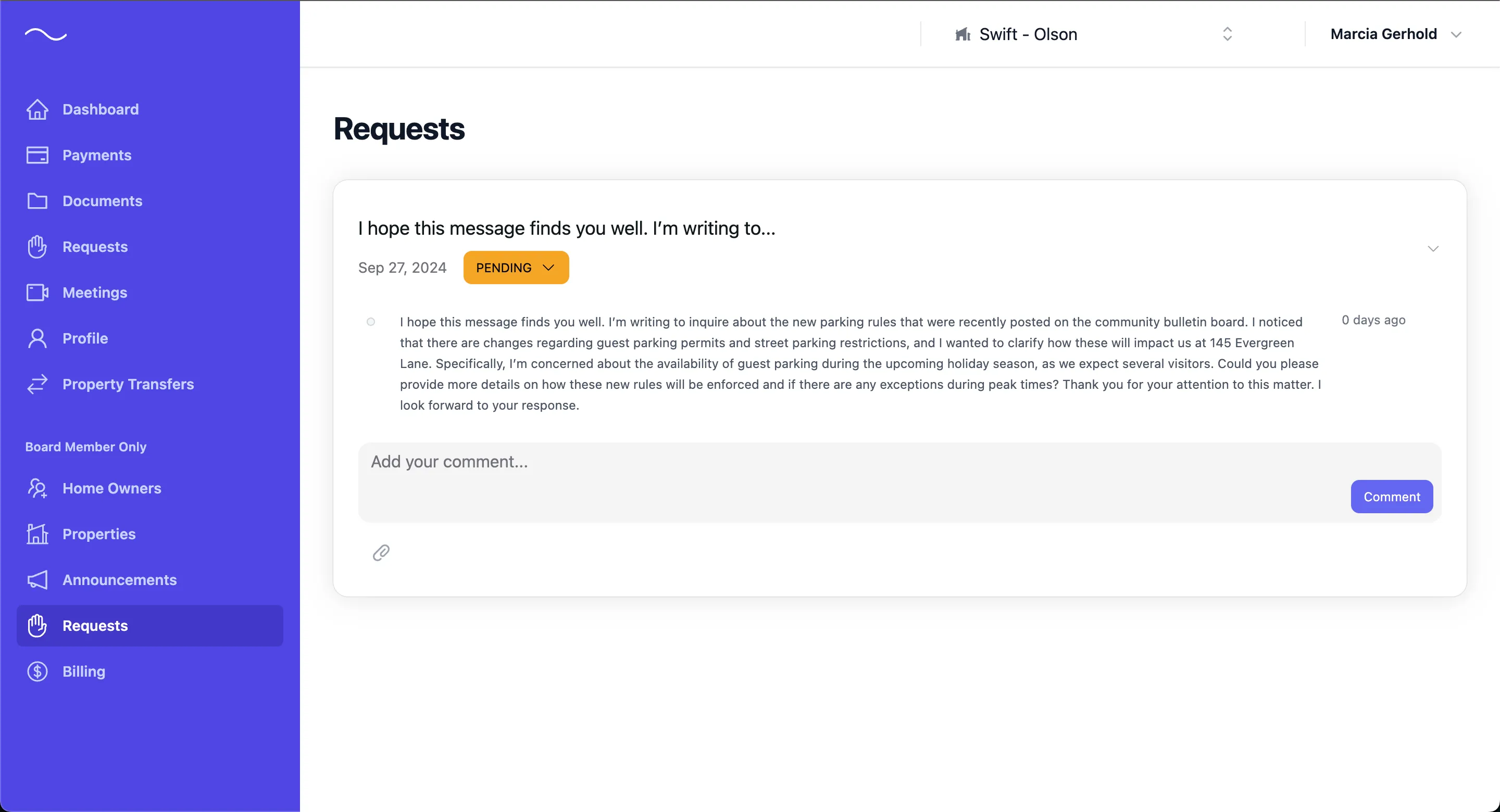 Screenshot of the HOA Companion support ticket system for responsive homeowner assistance.
